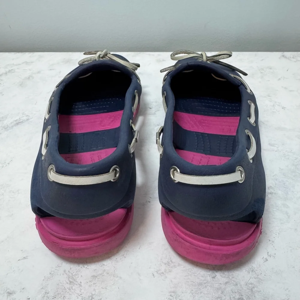 Women's Crocs Beach Boat Shoes Size 7 Blue and Pink